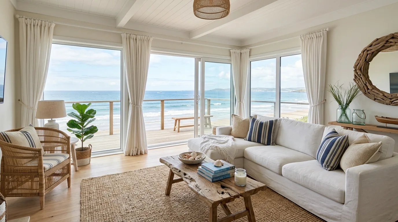 Breezy coastal home decor with a relaxed beach house atmosphere.